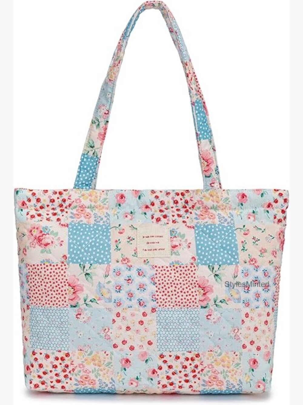 Quilted Tote Bag with Top Zipper, Lightweight Shoulder Bag for Work Travel